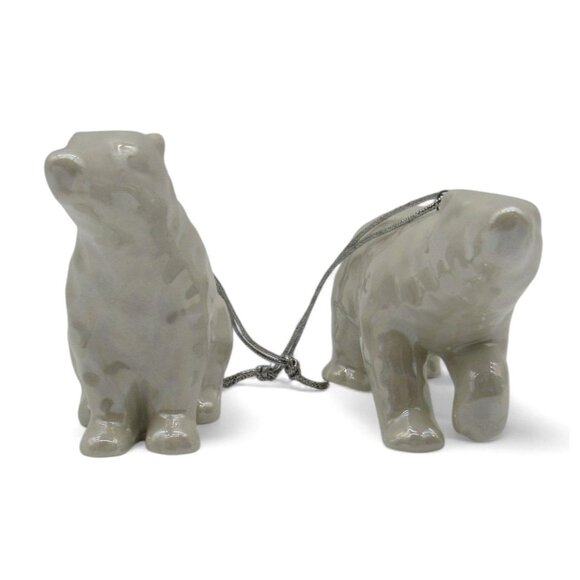 POLAR BEAR Ceramic Christmas Ornament Set Of 2 Pearlescent With Silver Strings - Picture 2 of 11